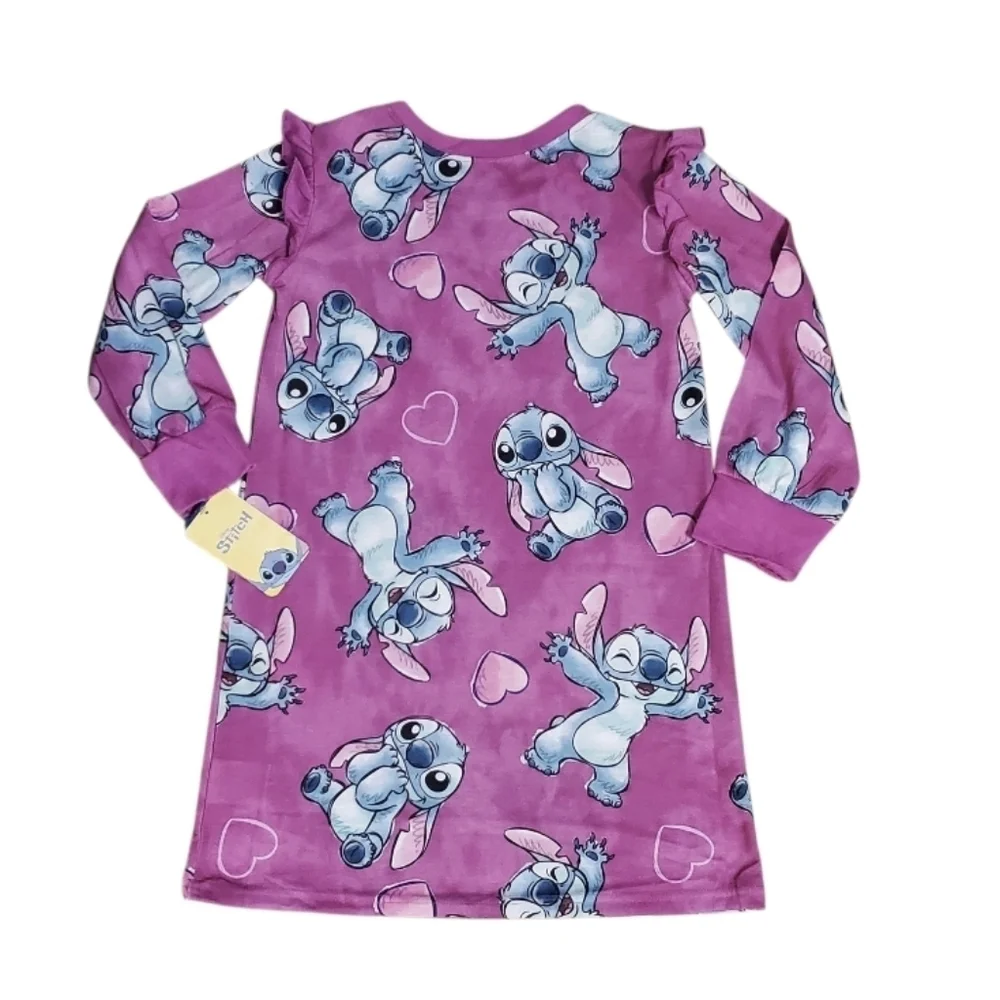 NWT Disney Kids Girl's Long Sleeved Stitch Nightgown Pajamas S 6/6X